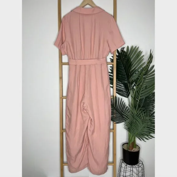 SOLD Kookai Dusty Pink Solace Jumpsuit Size 40 Tencel Linen Blend Collared - Picture 3 of 16
